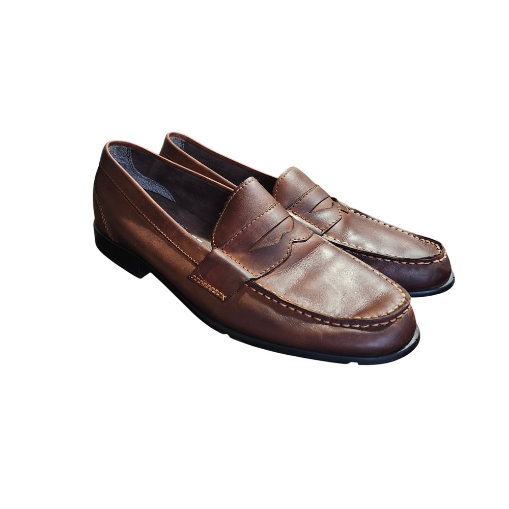 Rockport Penny Loafers Men 10.5 Brown Leather Adiprene Walkability Flexible Sole